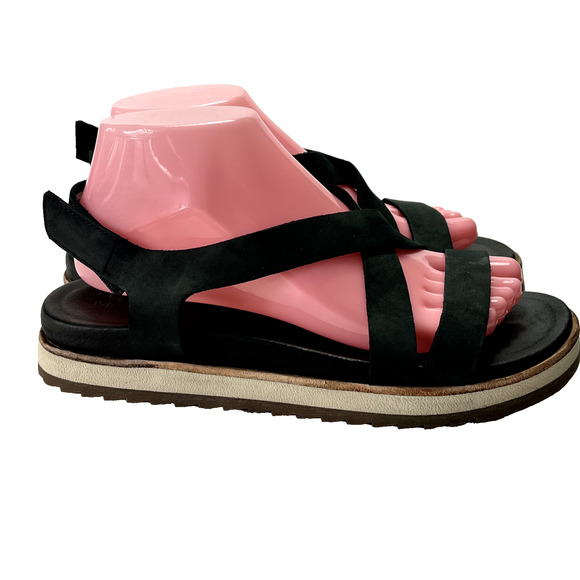 Merrell Sandals Womens 8 Juno Mid Backstrap Hoop &Loop Black Nubuck Leather - Picture 4 of 10